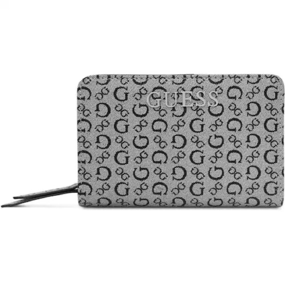GUESS Women’s Grey Monogram Zip-Around Wallet with Logo Print